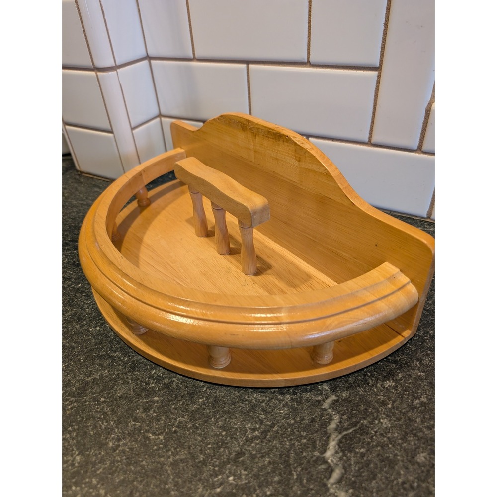 Vintage Wooden Semi Circle Napkin Holder Spindle Railing Light Wood Farmhouse